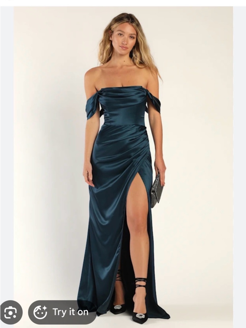 Lulu’s Small - Stunning Arrival Dark Teal Satin Maxi Dress